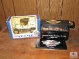 Lot 2 Model Cars; Harley Davidson 1934 Ford Oil Tanker & 1918 Stamp Dispenser Truck