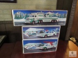 Lot 3 Hess Collector Coin Banks Truck with Helicopter, Rescue Car, and Police Car