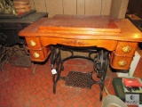 Vintage Sewing Machine & Table Iron Base and Wood Top with Drawers