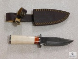 New custom Damascus fixed blade skinner with leather sheath