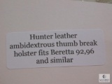 Hunter leather ambidextrous thumb break holster fits Beretta 92, 96 and similar