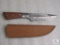 New custom Damascus fixed blade skinner with leather sheath
