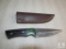 New custom Damascus fixed blade skinner with leather sheath