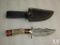 New custom Damascus fixed blade skinner with leather sheath