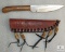 New Burlwood handle stainless fixed blade skinner with leather sheath