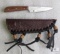 New Burlwood handle stainless fixed blade skinner with leather sheath