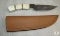 New custom Damascus fixed blade skinner with leather sheath