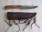 New Burlwood handle stainless fixed blade skinner with leather sheath