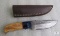 New custom Damascus fixed blade skinner with leather sheath