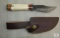 New custom Damascus fixed blade skinner with leather sheath