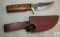 New custom Damascus fixed blade skinner with leather sheath