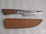 New custom Damascus fixed blade skinner with leather sheath