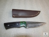 New custom Damascus fixed blade skinner with leather sheath