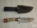 New custom Damascus fixed blade skinner with leather sheath