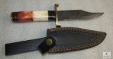 New custom Damascus fixed blade skinner with leather sheath