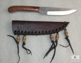 New Burlwood handle stainless fixed blade skinner with leather sheath