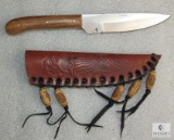 New Burlwood handle stainless fixed blade skinner with leather sheath