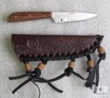 New Burlwood handle stainless fixed blade skinner with leather sheath