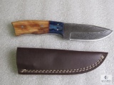 New custom Damascus fixed blade skinner with leather sheath