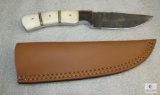 New custom Damascus fixed blade skinner with leather sheath