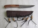 New Burlwood handle stainless fixed blade skinner with leather sheath
