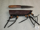 New Burlwood handle stainless fixed blade skinner with leather sheath