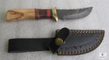 New custom Damascus fixed blade skinner with leather sheath