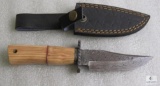 New custom Damascus fixed blade skinner with leather sheath