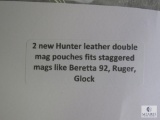 2 new Hunter leather double mag pouches fits staggered mags like Beretta 92, Ruger, Glock