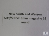 New Smith and Wesson SD9/SD9VE 9mm magazine, 16 round