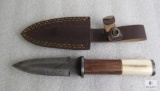 Custom Damascus double edged dagger with leather sheath