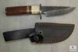 New custom Damascus fixed blade skinner with leather sheath