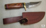 New custom Damascus fixed blade skinner with leather sheath