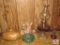 Lot Vintage Oil Lamps, Depression Glass Dish, Potato Ceramic Dish
