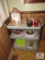 Plastic & Metal Tea Cart with Decorations, Candles, Fire Alarms, Stove Eye Covers +