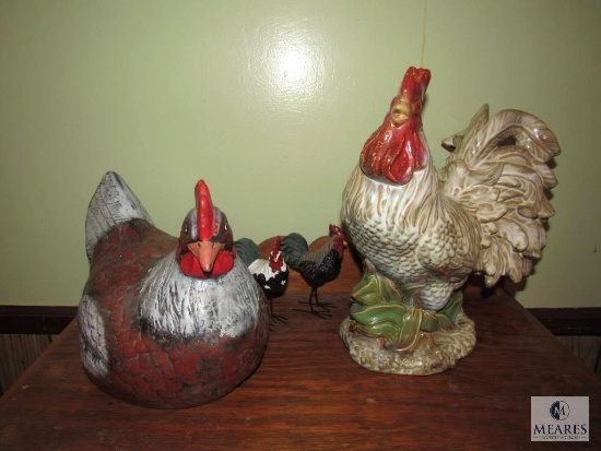 Lot Rooster Figurines Ceramic and small resin Chicken Decorations