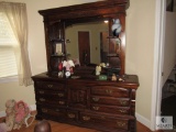 Large Heavy Wood Dresser with Mirror 6 Drawer