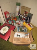 Lot Holiday Christmas Decorations Fiber optic tree, Nativity Set, Platter, Ceramic Little Town