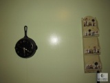 Kitchen Wall lot Cast Iron Pan Clock, Mail sorter, wood shelf with Angel Figurines