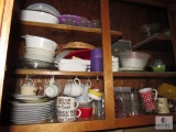 Cabinet lot Dishes, Glassware, Casserole Dishes, Plates, +