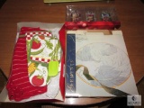 Lot New Christmas Picture Frames, Dish Towels, and Glass Platter