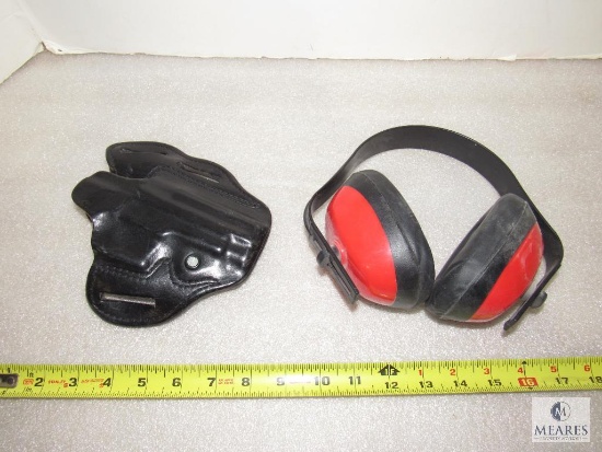 Black Leather DeSantis #80 Gun Holster & Ear Muffs