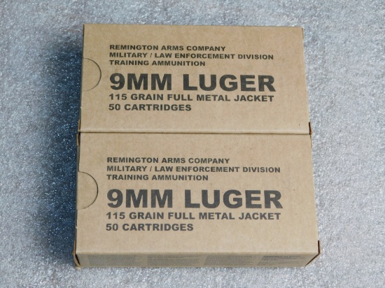 Lot 100 Rounds Remington 9mm Luger 115 Grain Ammunition