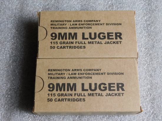 Lot 100 Rounds Remington 9mm Luger 115 Grain Ammunition