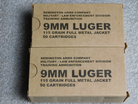 Lot 100 Rounds Remington 9mm Luger 115 Grain Ammunition