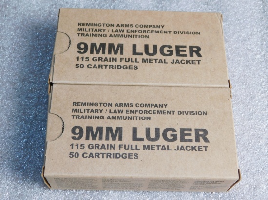 Lot 100 Rounds Remington 9mm Luger 115 Grain Ammunition