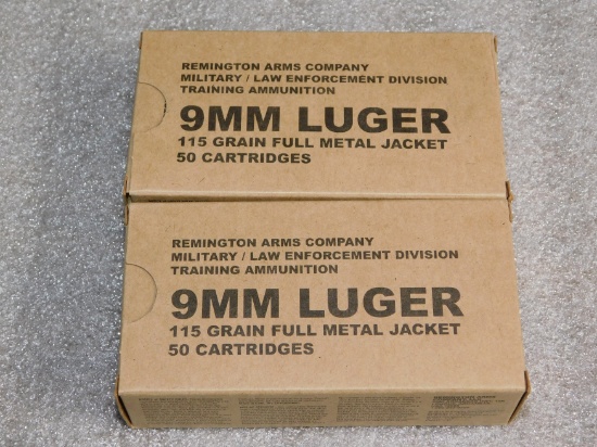 Lot 100 Rounds Remington 9mm Luger 115 Grain Ammunition