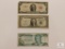 US Red Seal $2 Series 1953, Silver Certificate $1 Series 1935 E and $1 Bahamas Series 1966