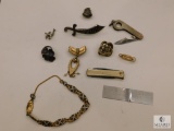 Mixed lot of Costume Jewelry Pins, Pocket Knife, +