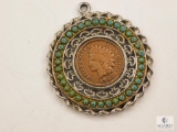 1906 Indian Head Cent in Silver Tone and possibly turquoise charm